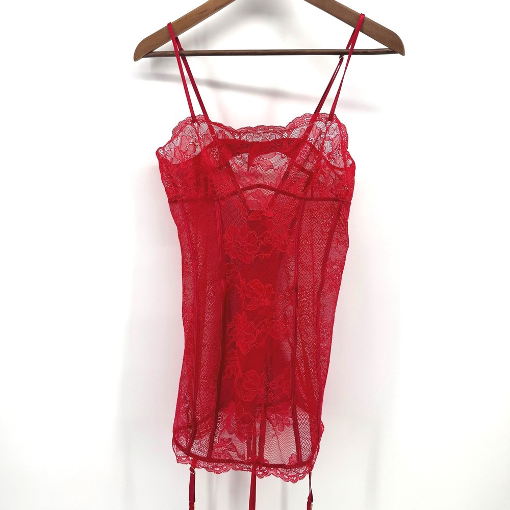 Victoria's Secret Lace Chemise Women S Red Garter Corset Top Lingerie Sexy Sheer